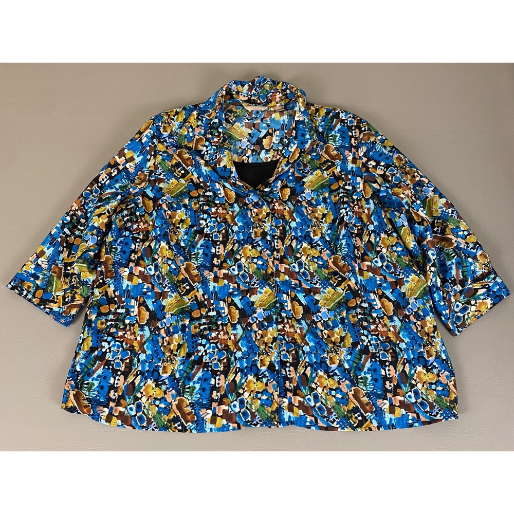 White Stag Tunic Top Women's 4X/4XG Blue Colorful Abstract 3/4 Sleeve Collared